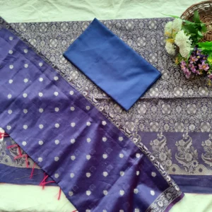 Royal Purple Banarasi Silk Dress Material with Golden Zari Buti & Meenakari Dupatta