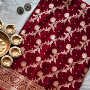Maroon Color Banarasi Katan Silk Saree With Golden Zari Work